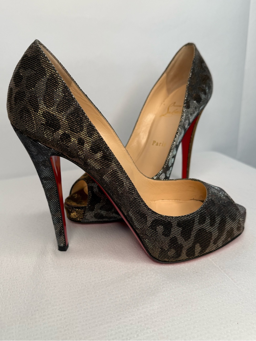 Christian Louboutin Leopard Metallic Glitter Peep-Toe Pumps